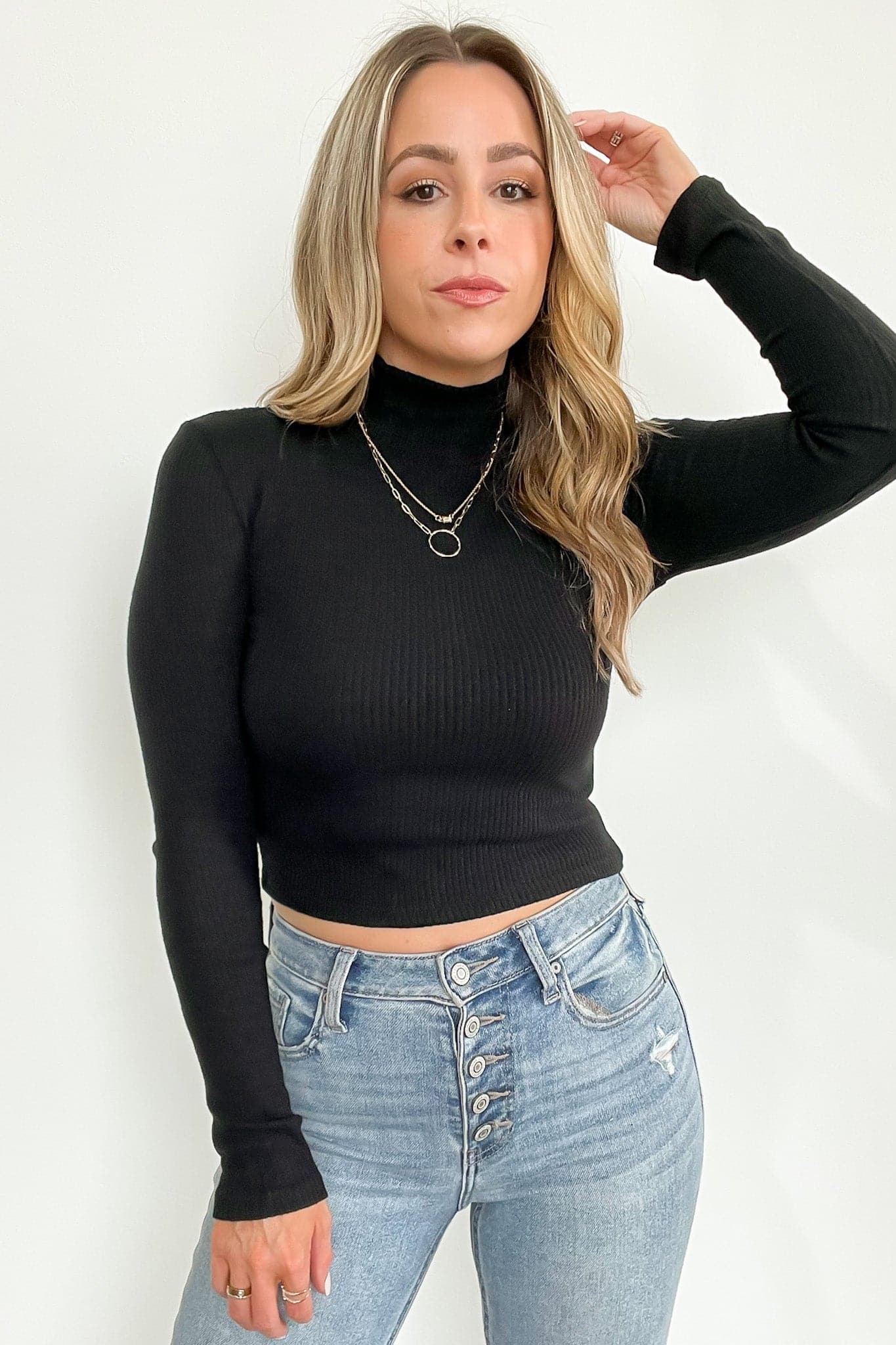  Coffee Errands Ribbed Mock Neck Crop Sweater - FINAL SALE - kitchencabinetmagic