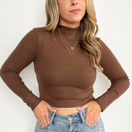  Coffee Errands Ribbed Mock Neck Crop Sweater - FINAL SALE - kitchencabinetmagic