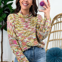 S / Fuchsia Multi Comeback Baby Multi Knit Mock Neck Sweater - FINAL SALE - kitchencabinetmagic