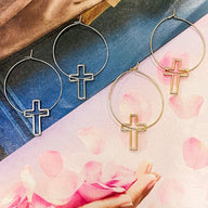 Gold Contentment Cross Hoop Earrings - FINAL SALE - kitchencabinetmagic