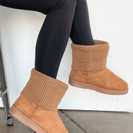 5.5 / Tan Covered in Cozy Fold Over Knit Suede Boots - FINAL SALE - kitchencabinetmagic