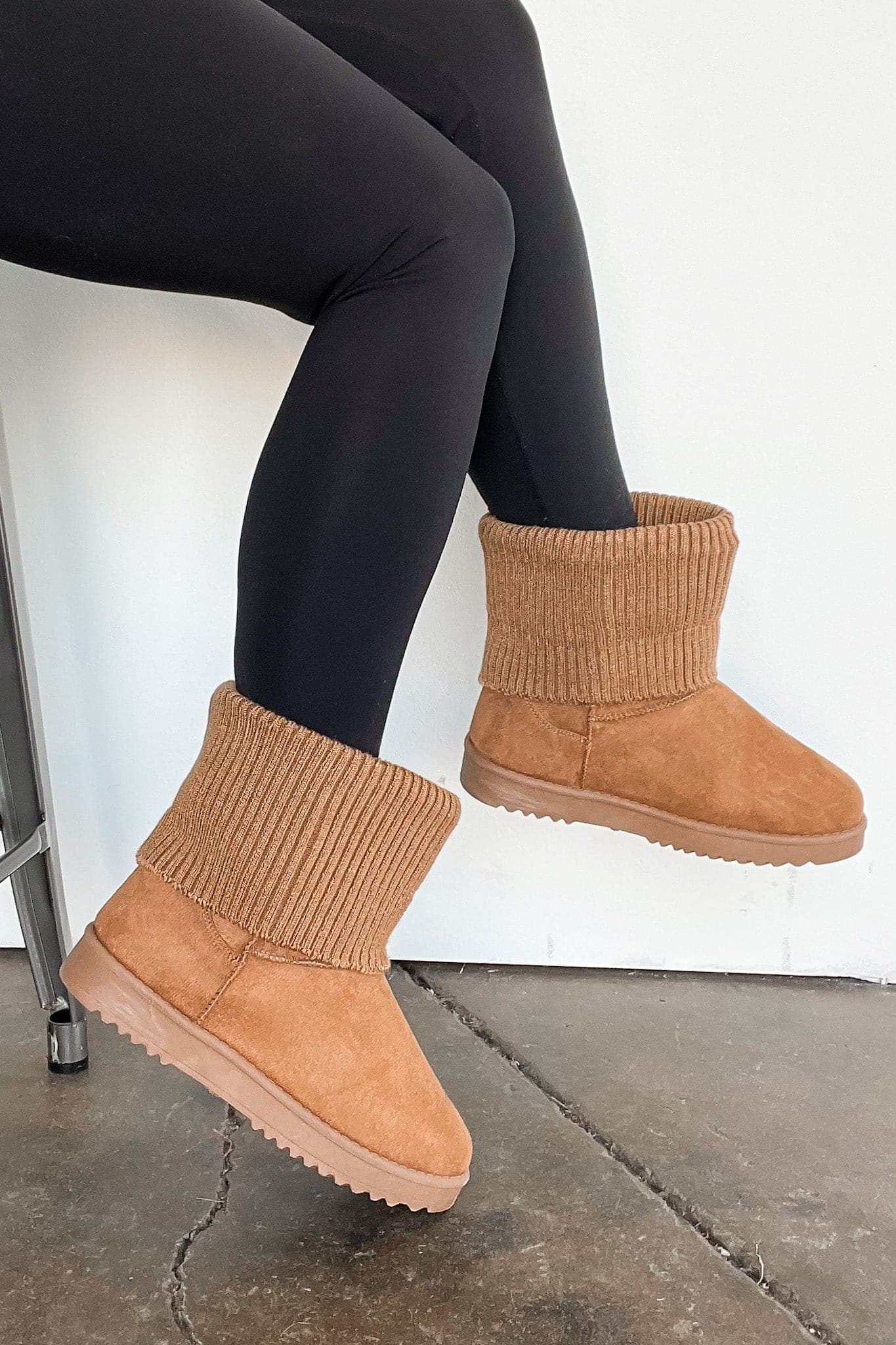 5.5 / Tan Covered in Cozy Fold Over Knit Suede Boots - FINAL SALE - kitchencabinetmagic