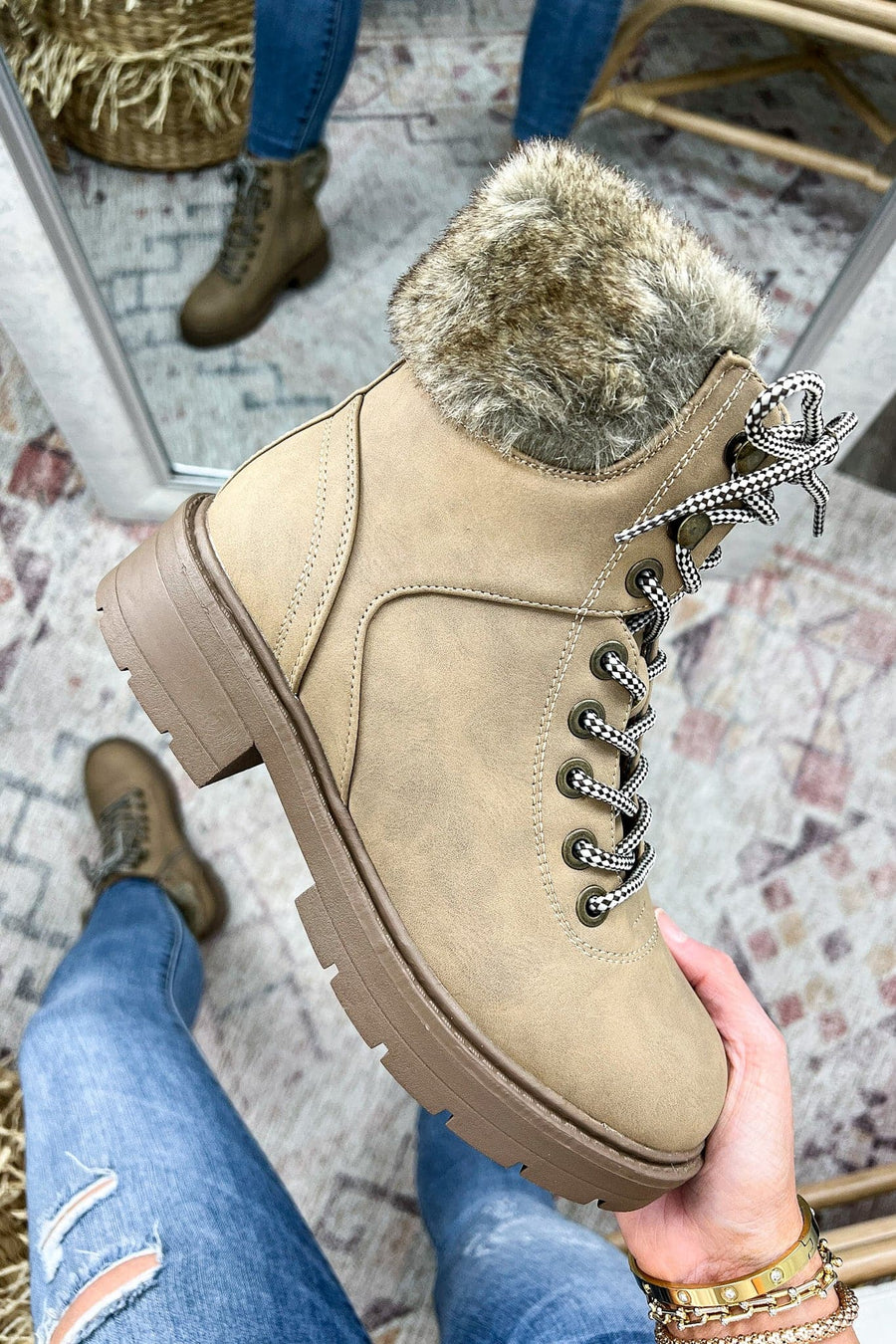 5.5 / Taupe Cozy Callings Faux Fur Boots - FINAL SALE - kitchencabinetmagic