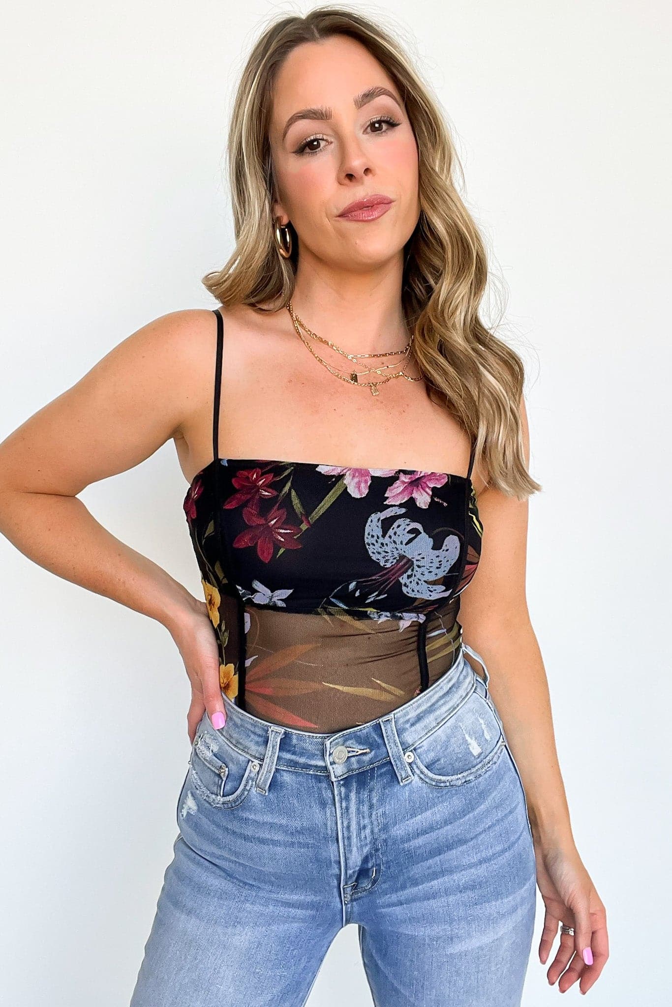  Curated Charm Floral Mesh Bodysuit - BACK IN STOCK - kitchencabinetmagic