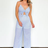  Darling Day Striped Cutout Tie Front Jumpsuit - kitchencabinetmagic