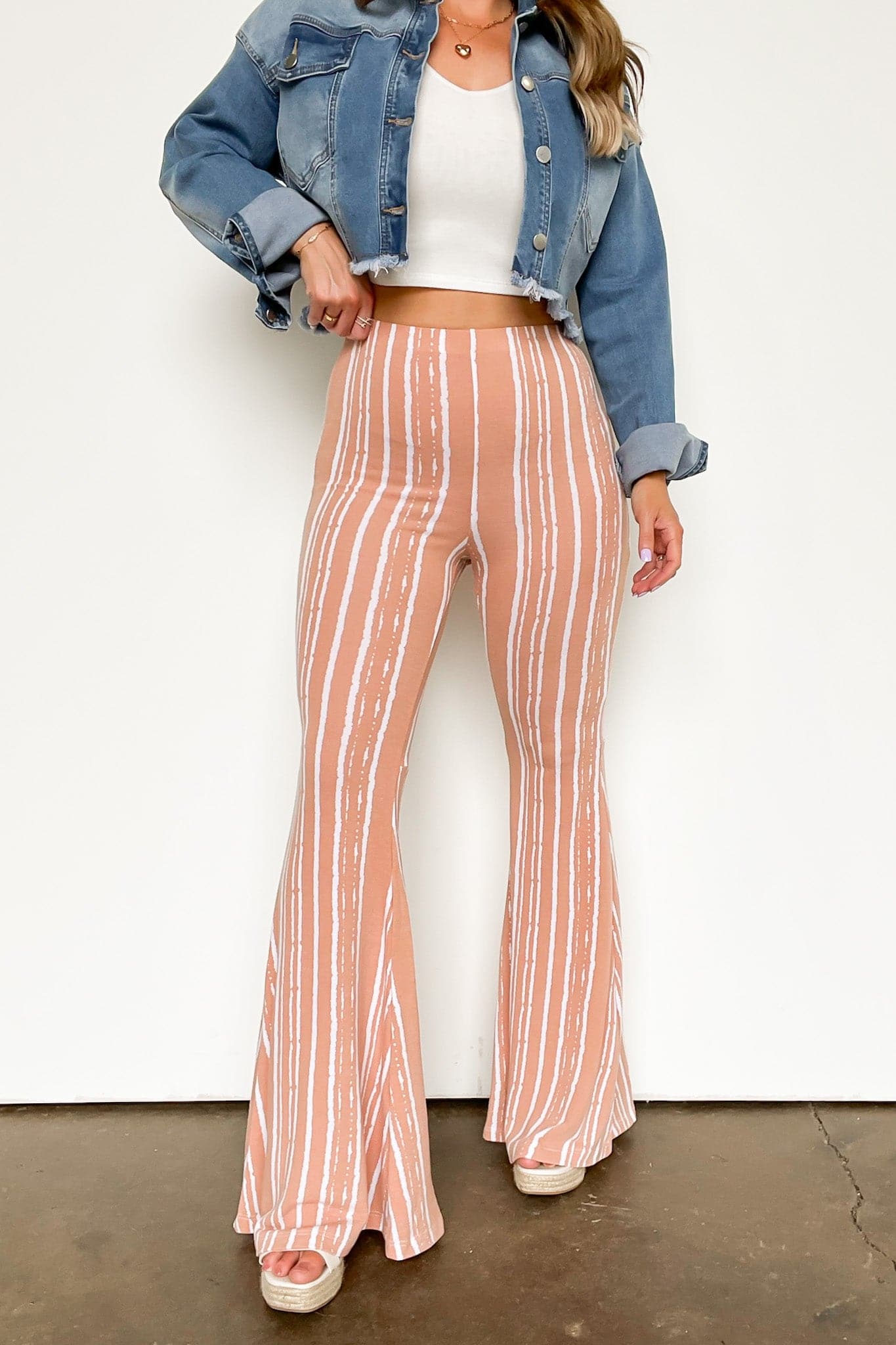 S / Salmon Darling Daze Striped Flare Pants - kitchencabinetmagic