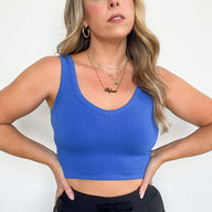 Royal Blue / S Deema Ribbed Seamless Cropped Tank Bra Top - BACK IN STOCK - kitchencabinetmagic