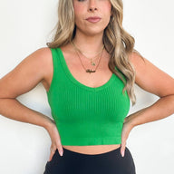 Apple Green / S Deema Ribbed Seamless Cropped Tank Bra Top - BACK IN STOCK - kitchencabinetmagic