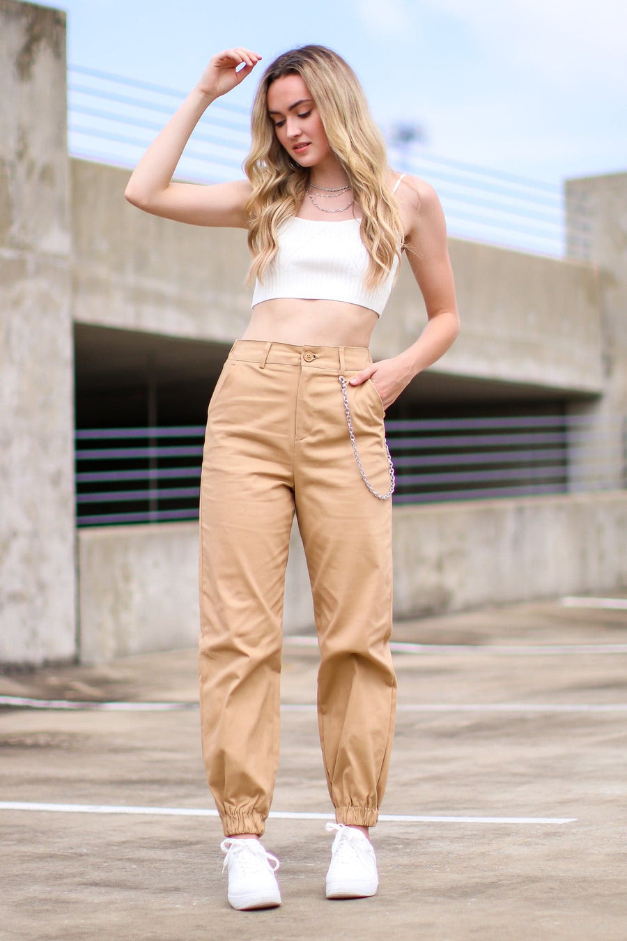  Delacruz High Waist Chain Detail Cargo Pants - FINAL SALE - kitchencabinetmagic