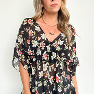 S / Black Deliah Floral Swiss Dot Babydoll Top | CURVE - kitchencabinetmagic