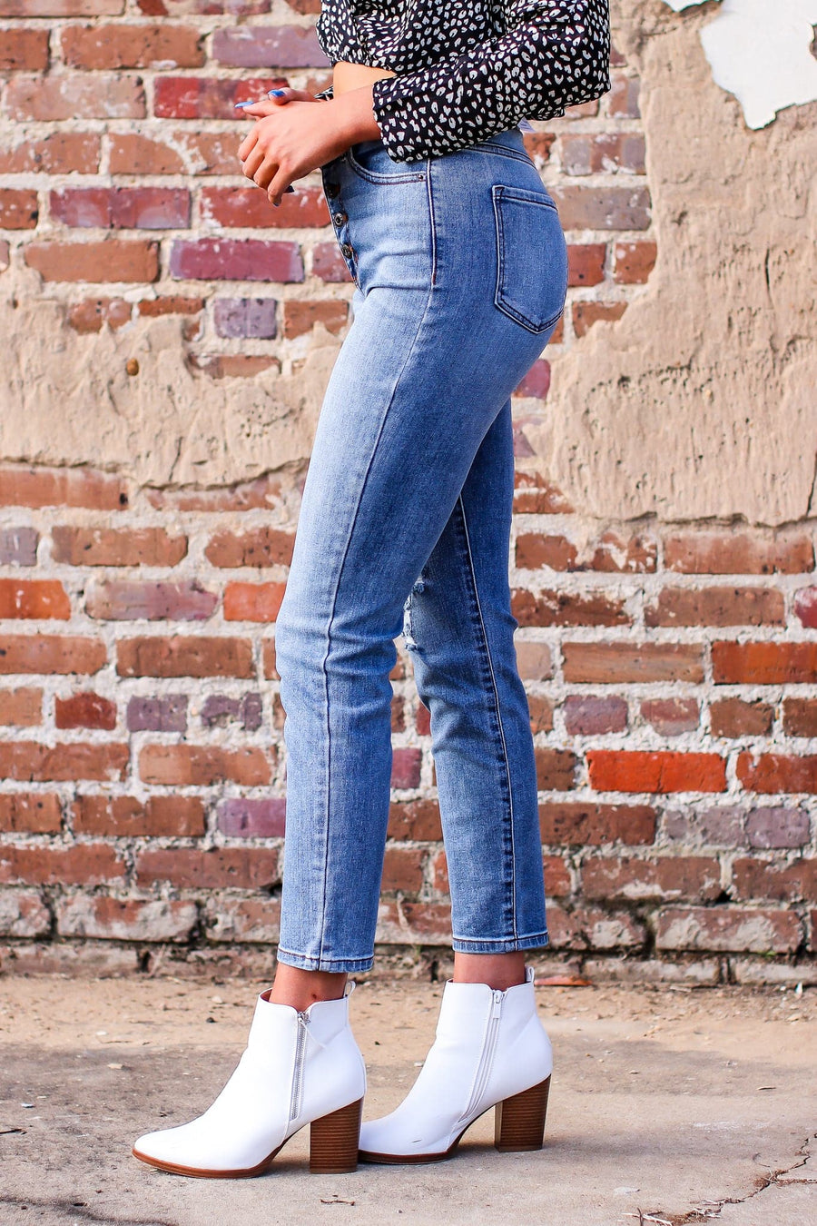  Destinee Vintage Button Fly Distressed Jeans - kitchencabinetmagic