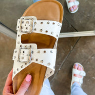 5 / White Dilone Studded Strappy Footbed Sandals - kitchencabinetmagic