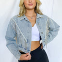  Dodge City Rhinestone Fringe Trim Denim Jacket - kitchencabinetmagic