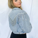  Dodge City Rhinestone Fringe Trim Denim Jacket - kitchencabinetmagic