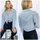  Dodge City Rhinestone Fringe Trim Denim Jacket - kitchencabinetmagic