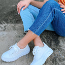 5 / White Don't Text Lace Up Platform Sneaker - FINAL SALE - kitchencabinetmagic