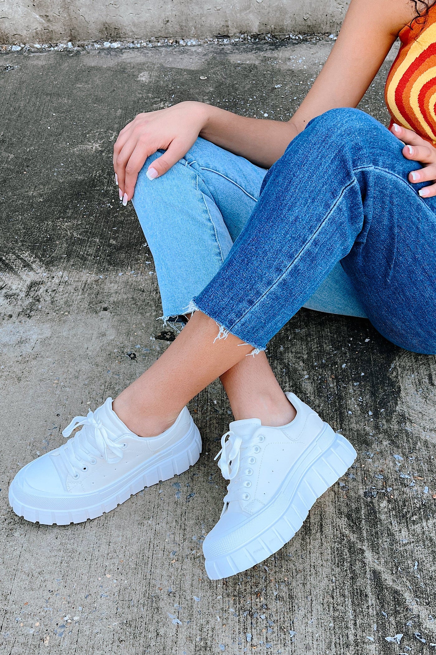 5 / White Don't Text Lace Up Platform Sneaker - FINAL SALE - kitchencabinetmagic