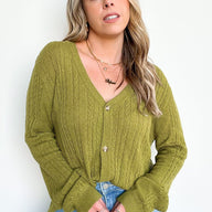 S / Farm Green Dona Cable Knit Button Down Cardigan - FINAL SALE - kitchencabinetmagic