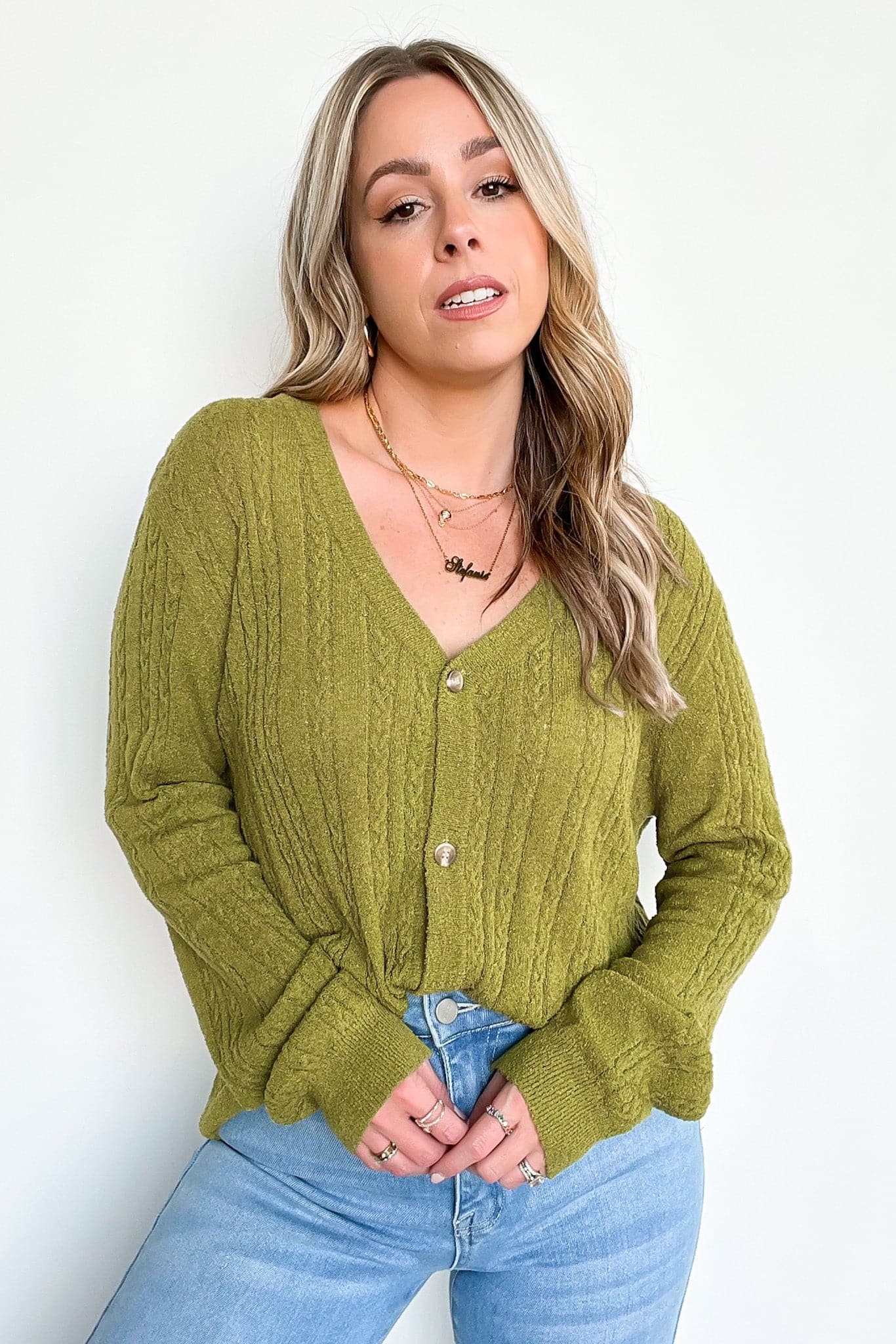 S / Farm Green Dona Cable Knit Button Down Cardigan - FINAL SALE - kitchencabinetmagic