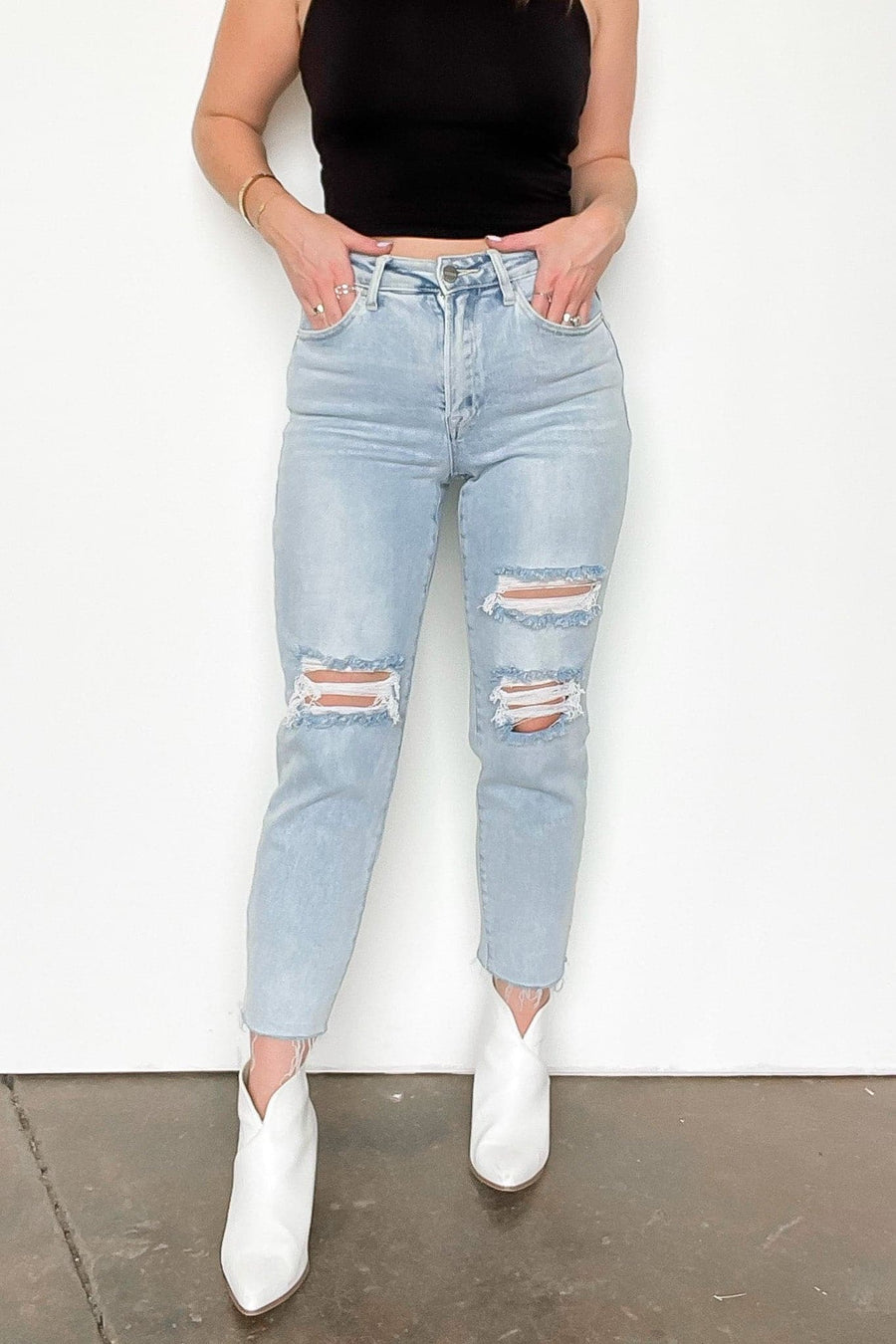 1 / Light Dustin High Rise Distressed Boyfriend Jeans - kitchencabinetmagic