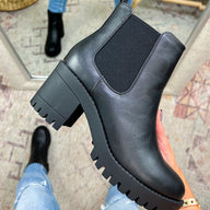 5.5 / Black Elicia Faux Leather Lug Boots - BACK IN STOCK - kitchencabinetmagic