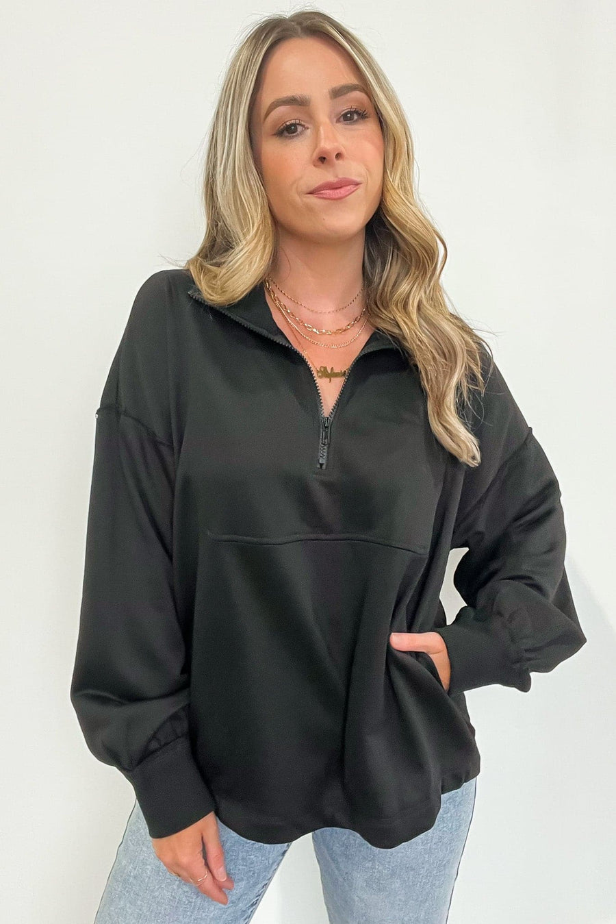 Black / S Elira Oversized 1/4 Zip Pullover - BACK IN STOCK - kitchencabinetmagic