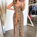 S / Brown Enjoy the Show Surplice Animal Print Jumpsuit - FINAL SALE - kitchencabinetmagic