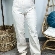 Ecru / XS Esmai Twill Wide Leg Pants - FINAL SALE - kitchencabinetmagic