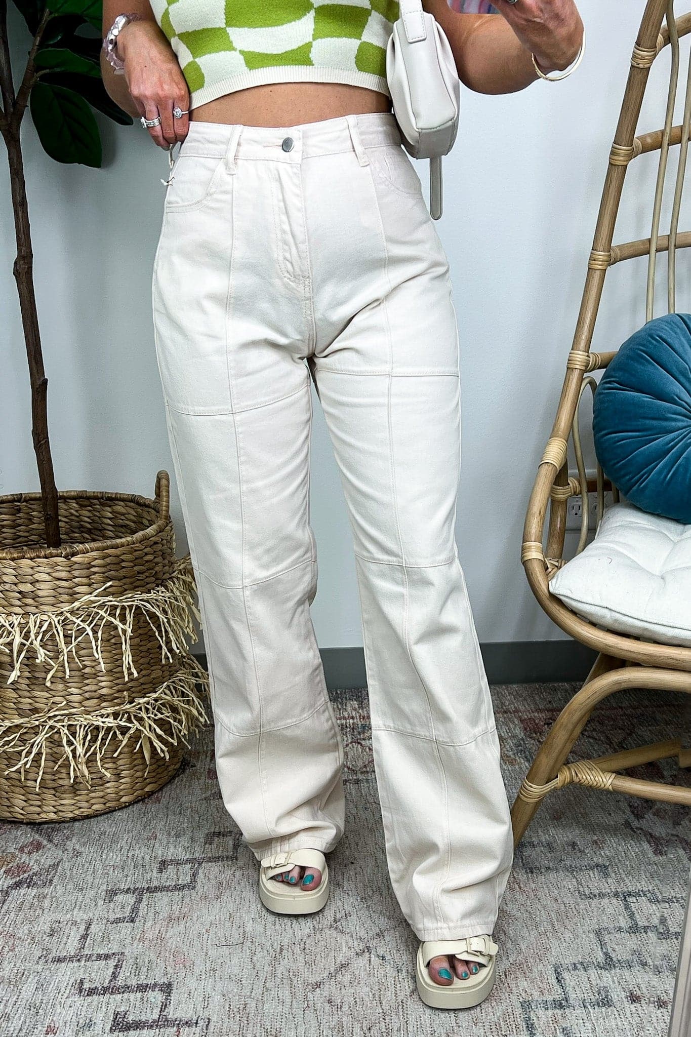 Ecru / XS Esmai Twill Wide Leg Pants - FINAL SALE - kitchencabinetmagic