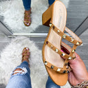 Tan / 5 Trance Studded Heeled Sandals - kitchencabinetmagic