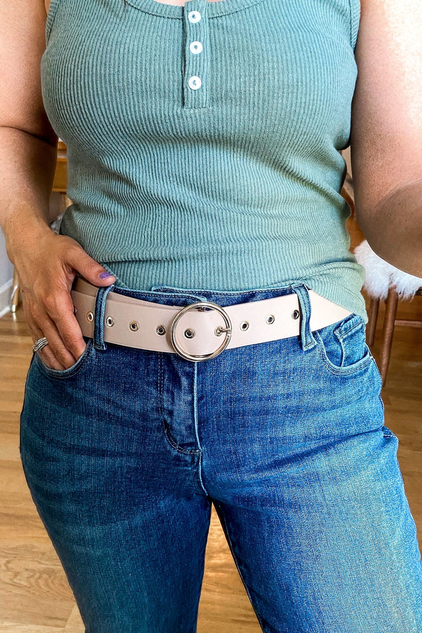 Taupe / OS Round Up Circle Buckle Belt - FINAL SALE - kitchencabinetmagic