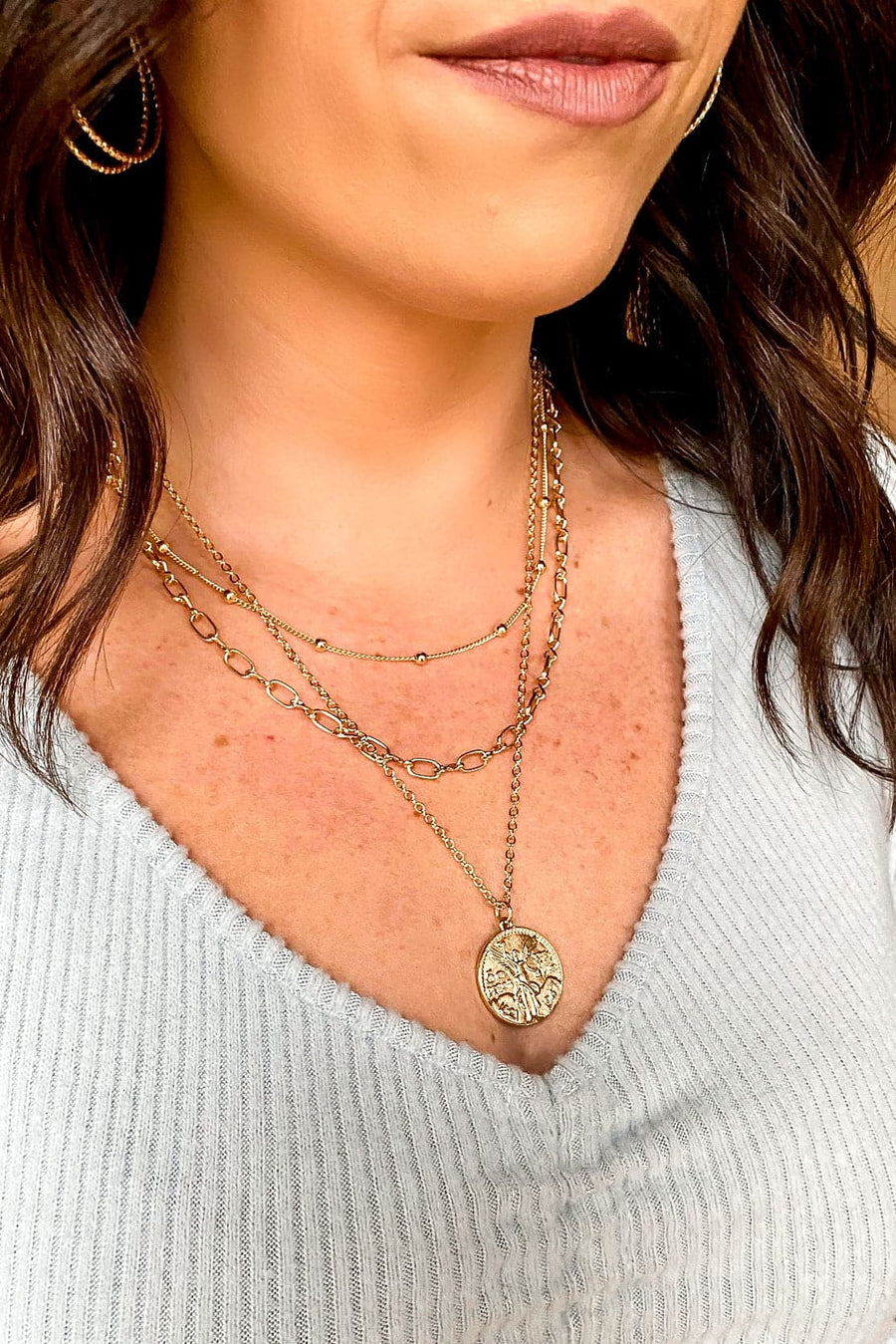 Gold Inner Beauty Chain and Coin Layered Necklace - kitchencabinetmagic