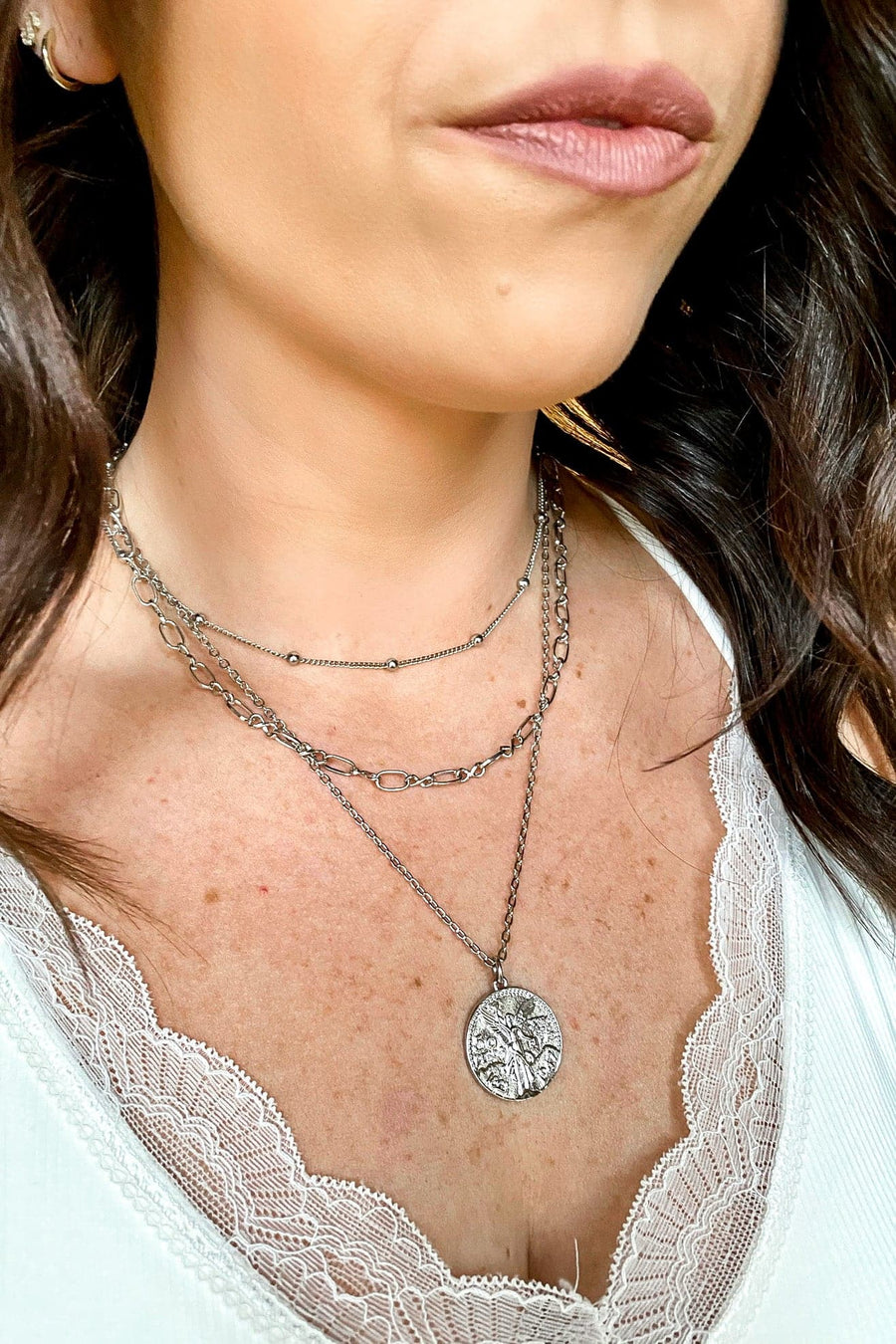 Silver Inner Beauty Chain and Coin Layered Necklace - kitchencabinetmagic