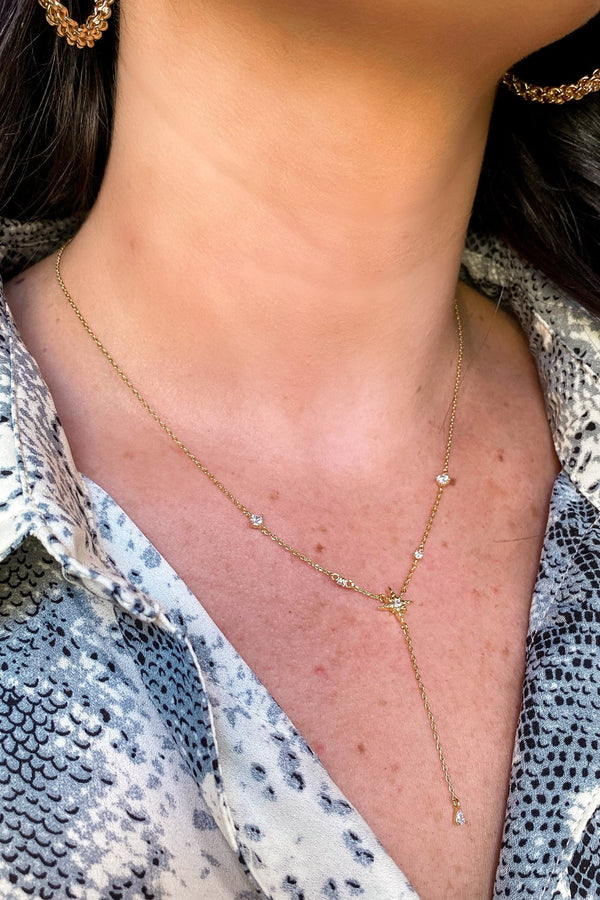 Gold Glamorous Glimmer Star Lariat Necklace - FINAL SALE - angrybureaucrat