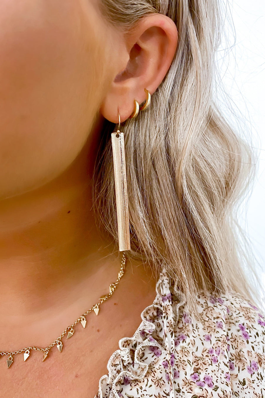 Gold Keep it Contemporary Textured Bar Drop Earrings - kitchencabinetmagic