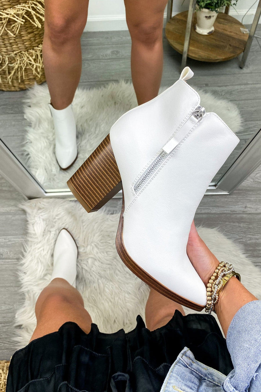 White / 5.5 Ranae Faux Leather Heeled Booties *BACK IN STOCK!! - kitchencabinetmagic