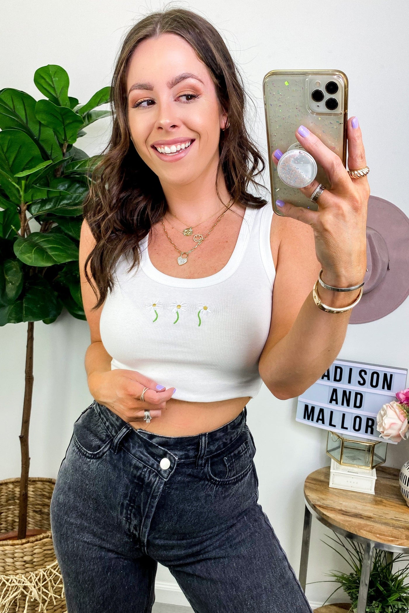S / White Oh My Daisy Embroidered Crop Top - FINAL SALE - kitchencabinetmagic
