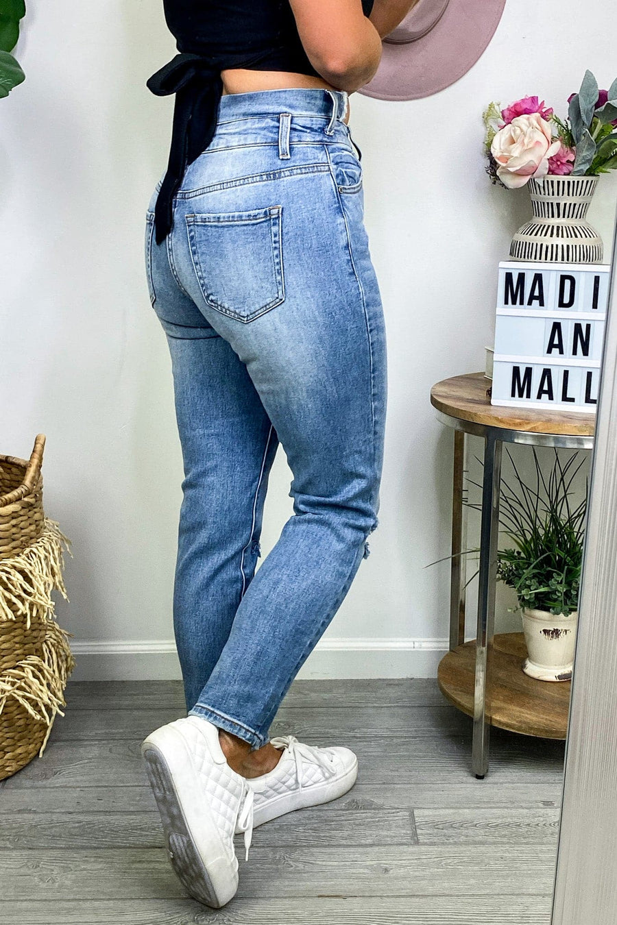  Harlee Uneven Waistband Distressed Boyfriend Jeans - kitchencabinetmagic