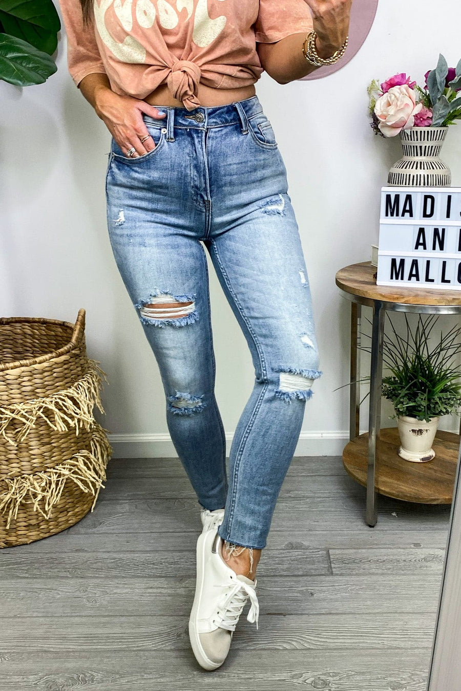 1/25 / Light Rave High Rise Distressed Relaxed Skinny Jeans - kitchencabinetmagic