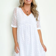 White / S Flatter Much V-Neck Swiss Dot Dress | CURVE - BACK IN STOCK - kitchencabinetmagic