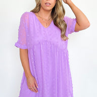 Bright Lavender / S Flatter Much V-Neck Swiss Dot Dress | CURVE - BACK IN STOCK - kitchencabinetmagic