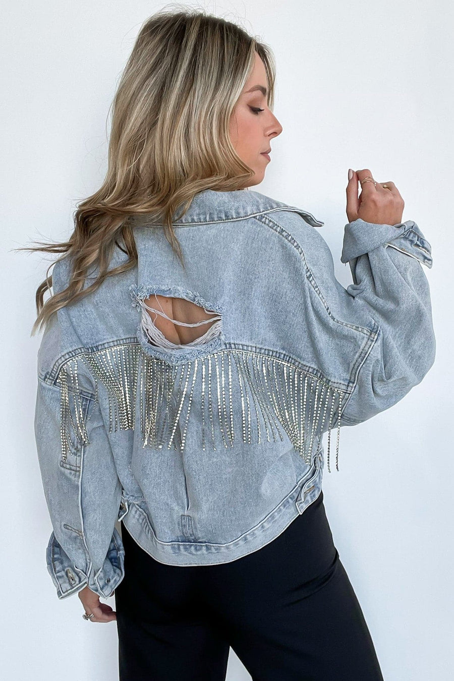 S / Light Wash Fresh Perspective Distressed Relaxed Fit Denim Jacket - kitchencabinetmagic