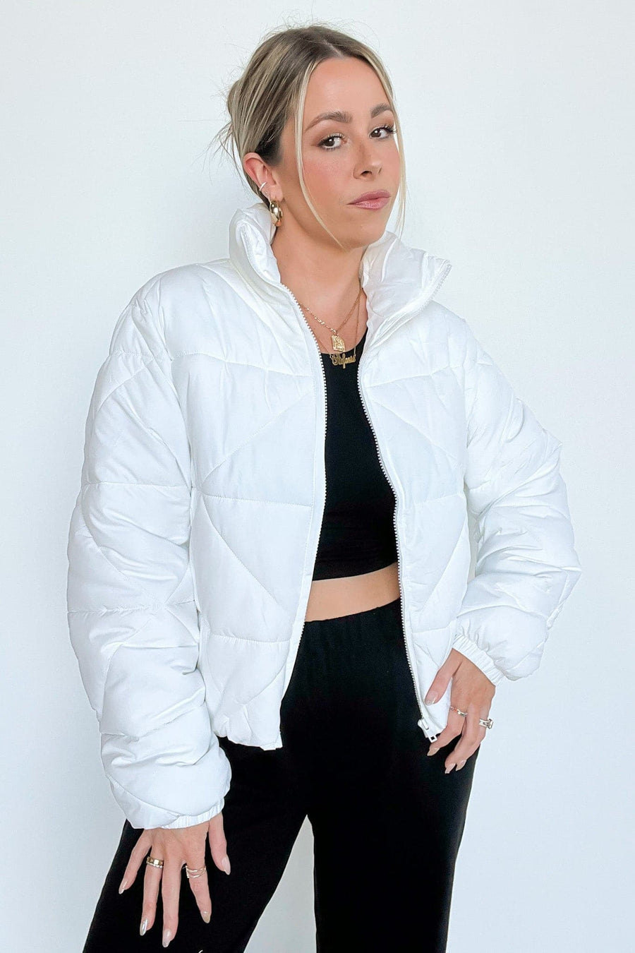 S / White Frost Fight Quilted Puffer Jacket - FINAL SALE - kitchencabinetmagic