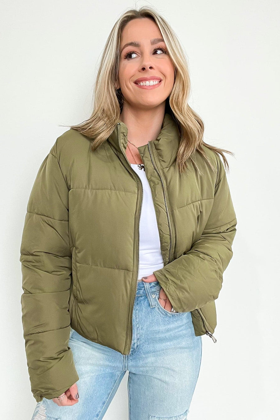 Olive / S Frosty Mornings Puffer Jacket - FINAL SALE - kitchencabinetmagic