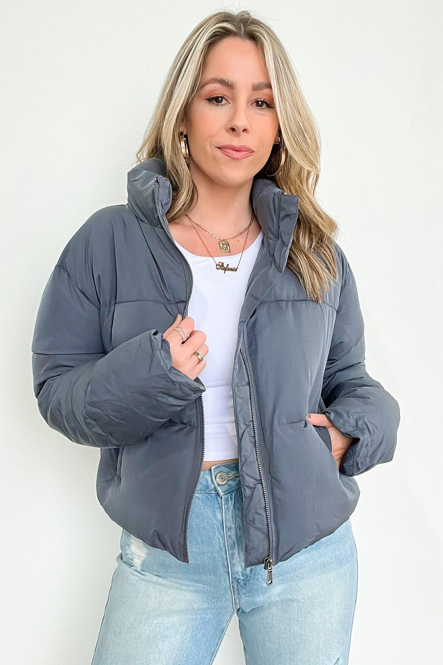 Slate Blue / S Frosty Mornings Puffer Jacket - FINAL SALE - kitchencabinetmagic