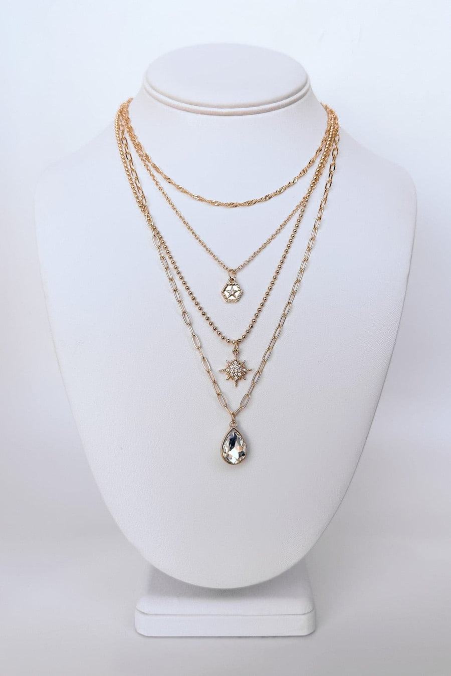 Gold Full of Grace Teardrop Starburst Multi Layer Necklace - kitchencabinetmagic