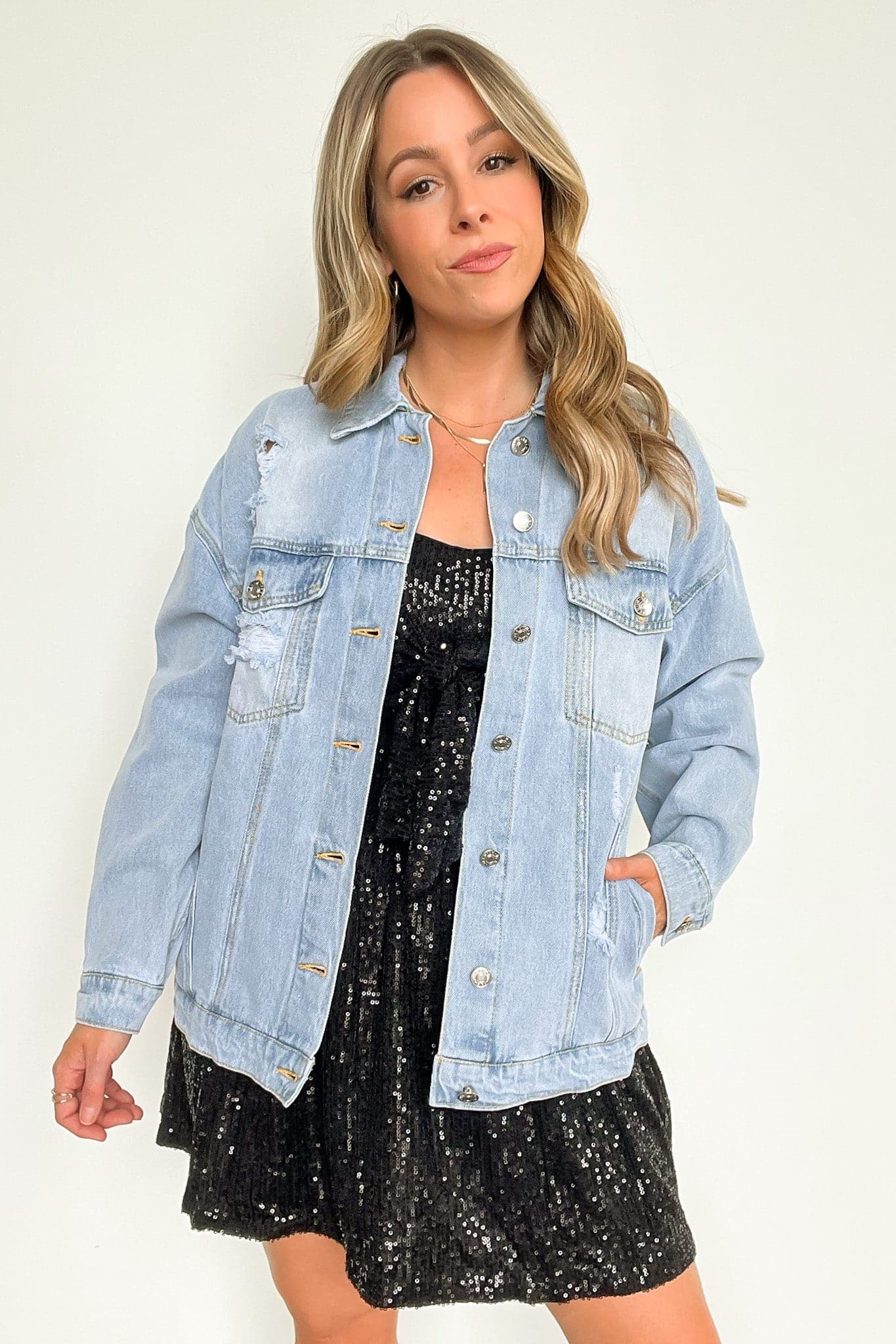  Getaway Plan Distressed Denim Oversized Jacket - BACK IN STOCK - kitchencabinetmagic