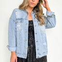 Light Blue / S Getaway Plan Distressed Denim Oversized Jacket - BACK IN STOCK - kitchencabinetmagic