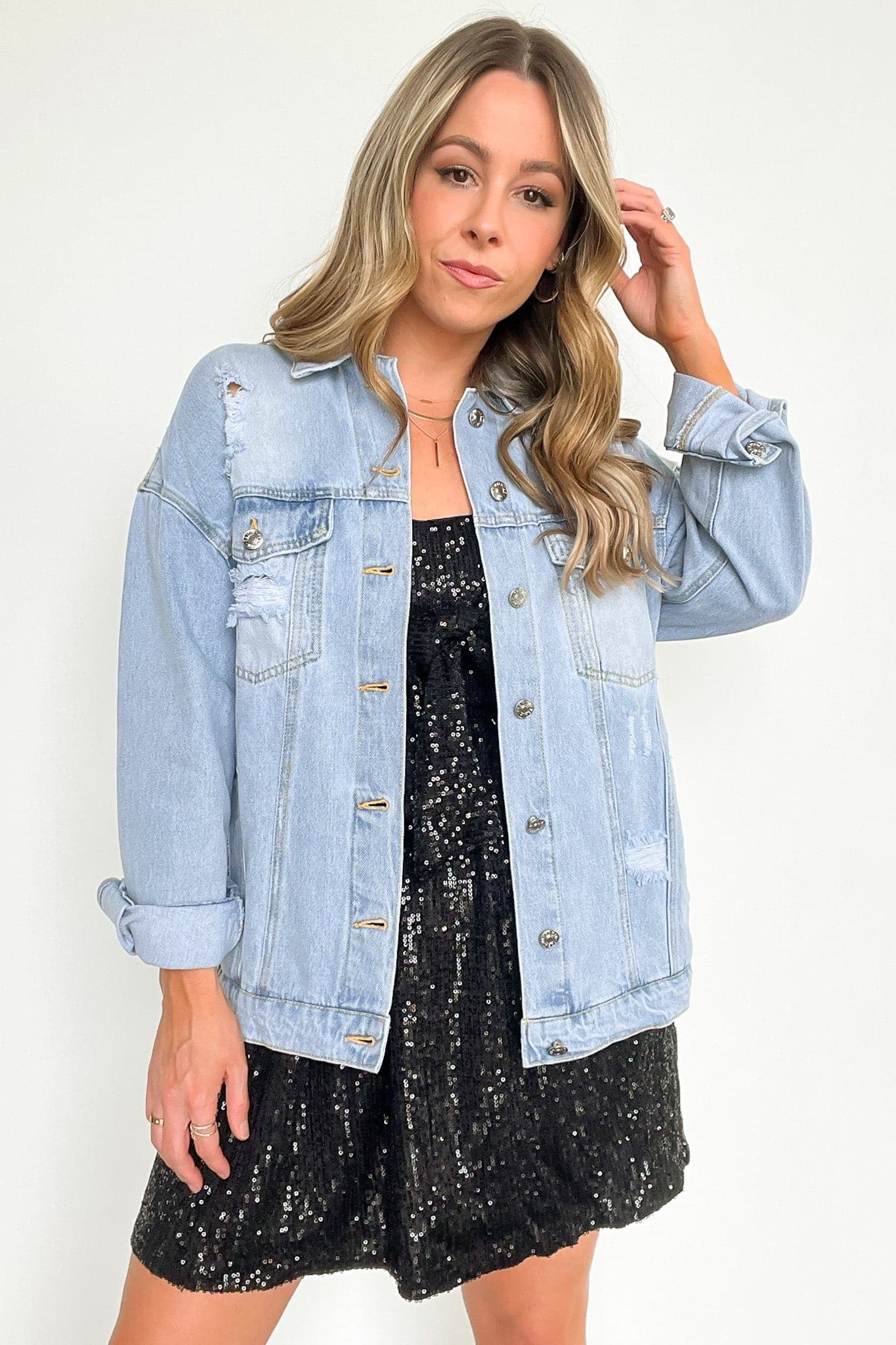 Light Blue / S Getaway Plan Distressed Denim Oversized Jacket - BACK IN STOCK - kitchencabinetmagic