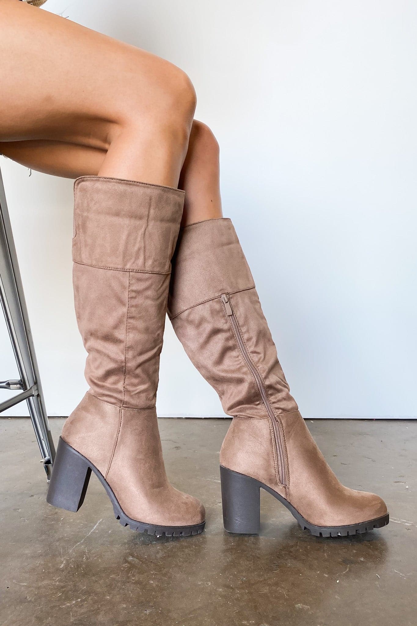 Taupe / 5.5 Haight Street Faux Suede Heeled Boots - kitchencabinetmagic